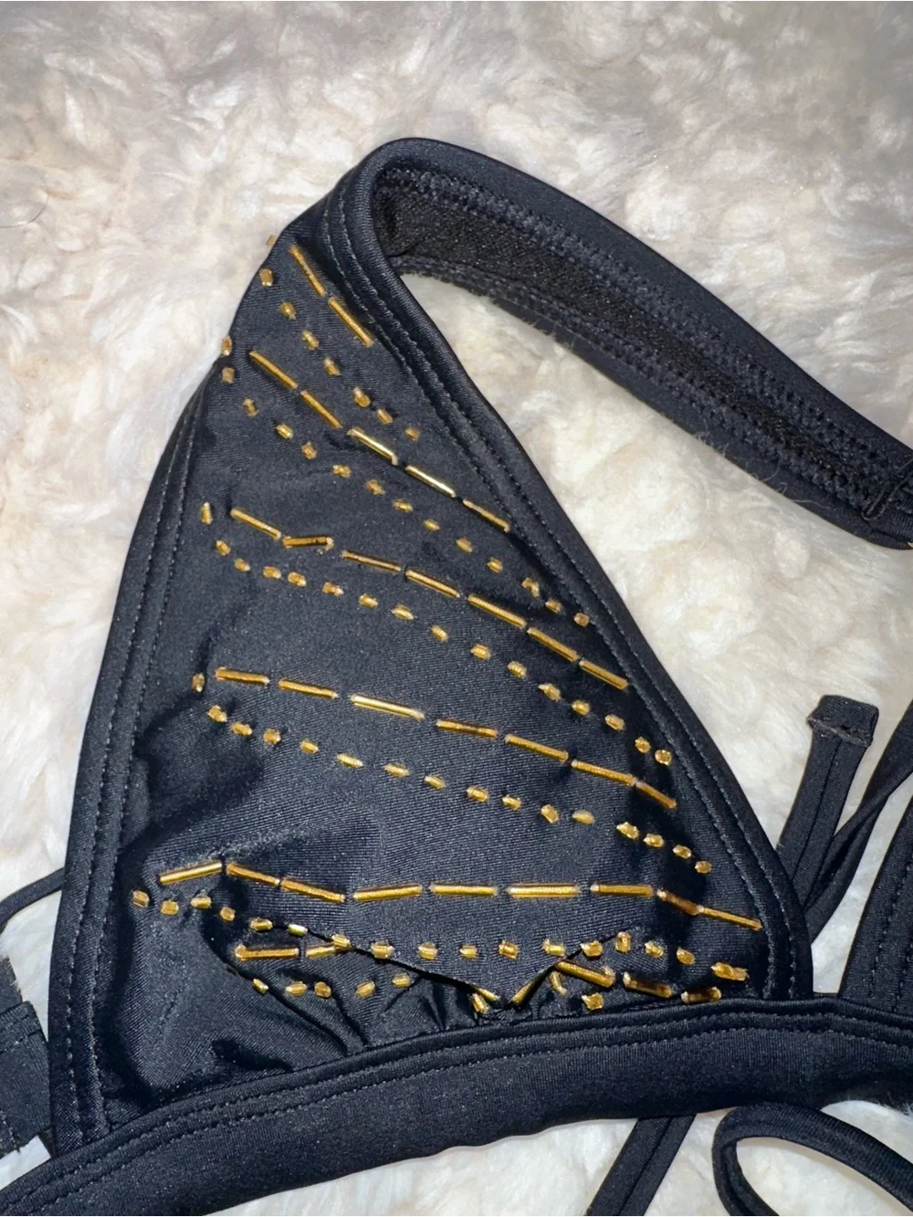 Xhilaration Black Triangle Bikini Top with Gold Stitching